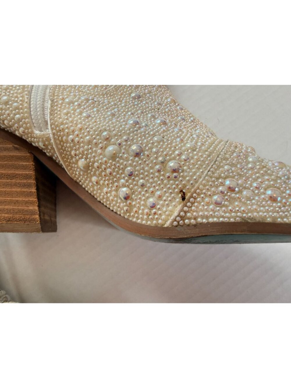 SB Diva Pearl Rhinestone Western Ankle Boots Ivory Cowboy Booties Size 8M Glam - Picture 5 of 8